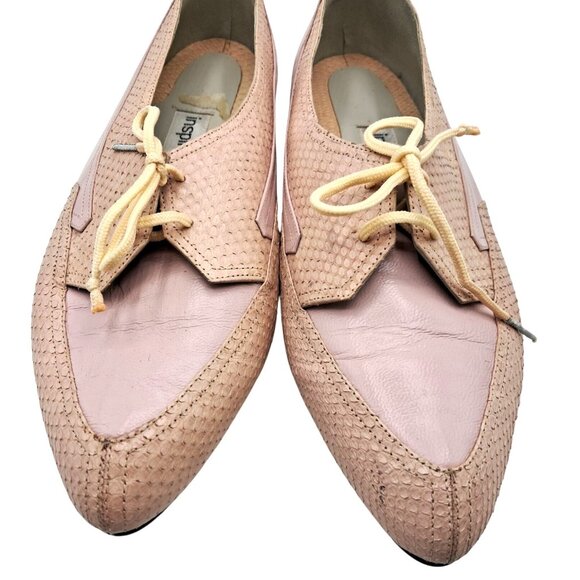 Vintage Blush Pink Shoes Womens Sz 40 8.5 Leather & Snakeskin Lace-Up Loafers by - Picture 2 of 14
